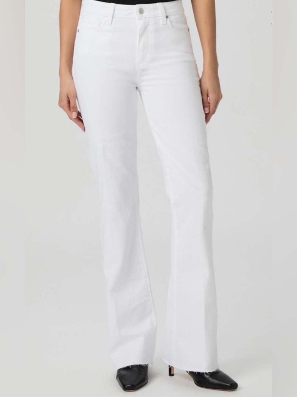 Paige Laurel Canyon High Rise Bootcut Jeans Crisp White Raw Hem Size 28